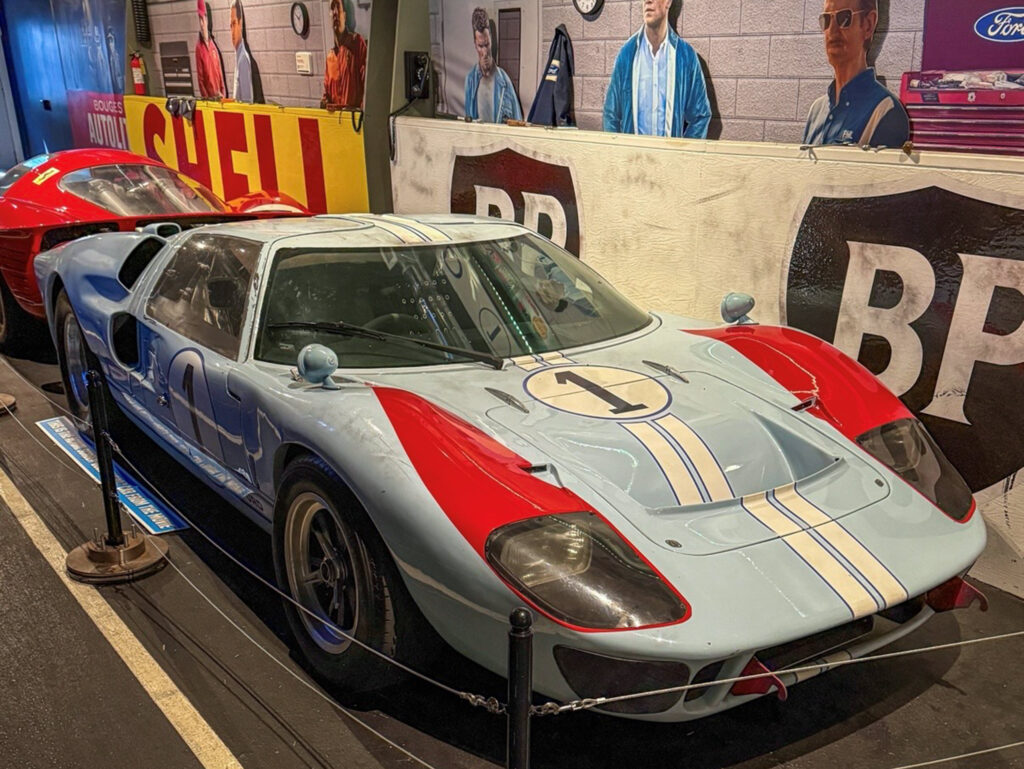 Classic race car in museum display
