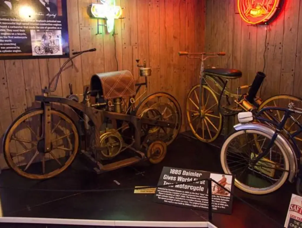 Historic motorcycles displayed in museum