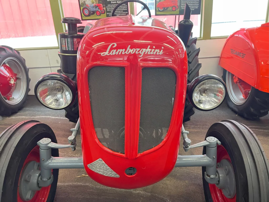 Red Lamborghini vintage tractor front view