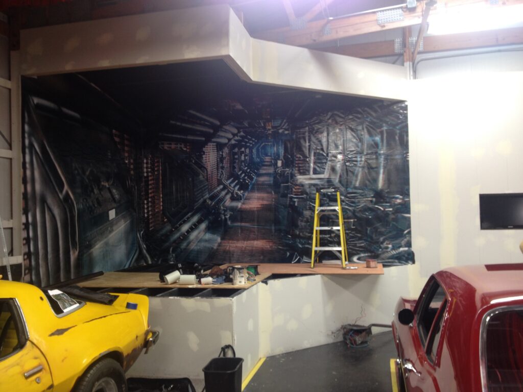 Mural of a futuristic corridor interior