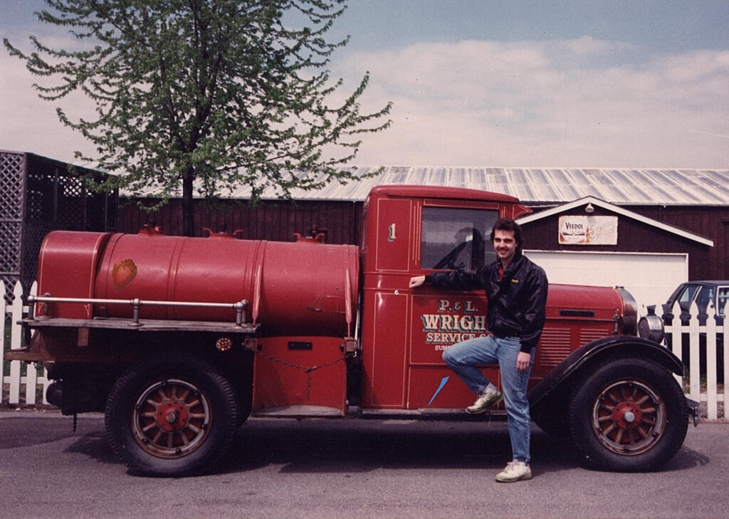 Vintage truck with person posing