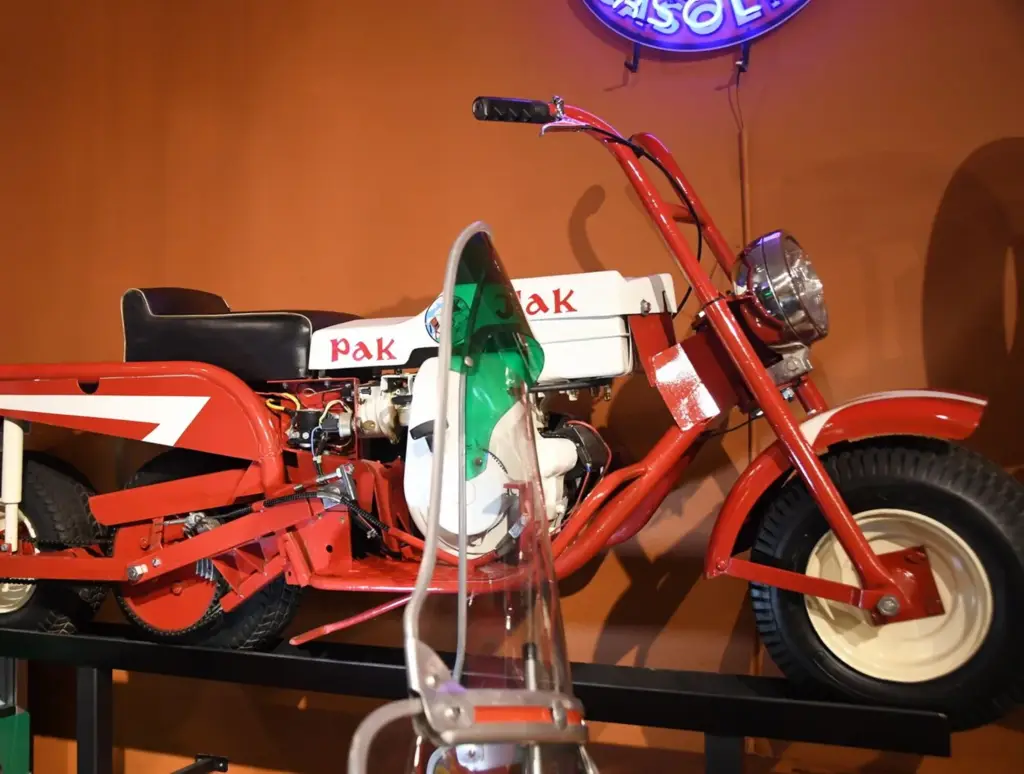 Red vintage mini motorcycle display