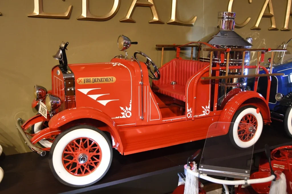 Vintage red fire truck model display