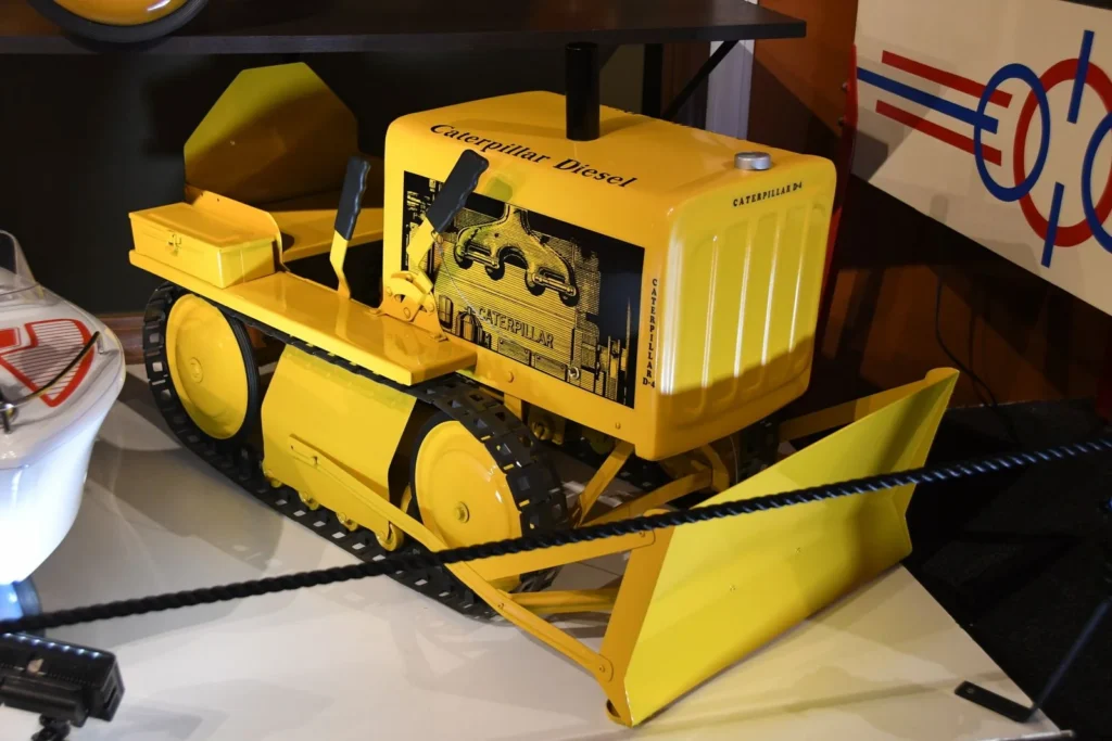 Yellow vintage Caterpillar bulldozer model