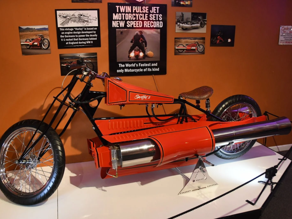 Jet-powered motorcycle in museum display