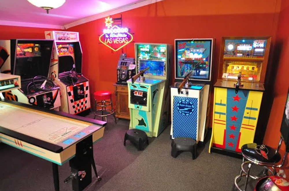 Colorful vintage arcade game room