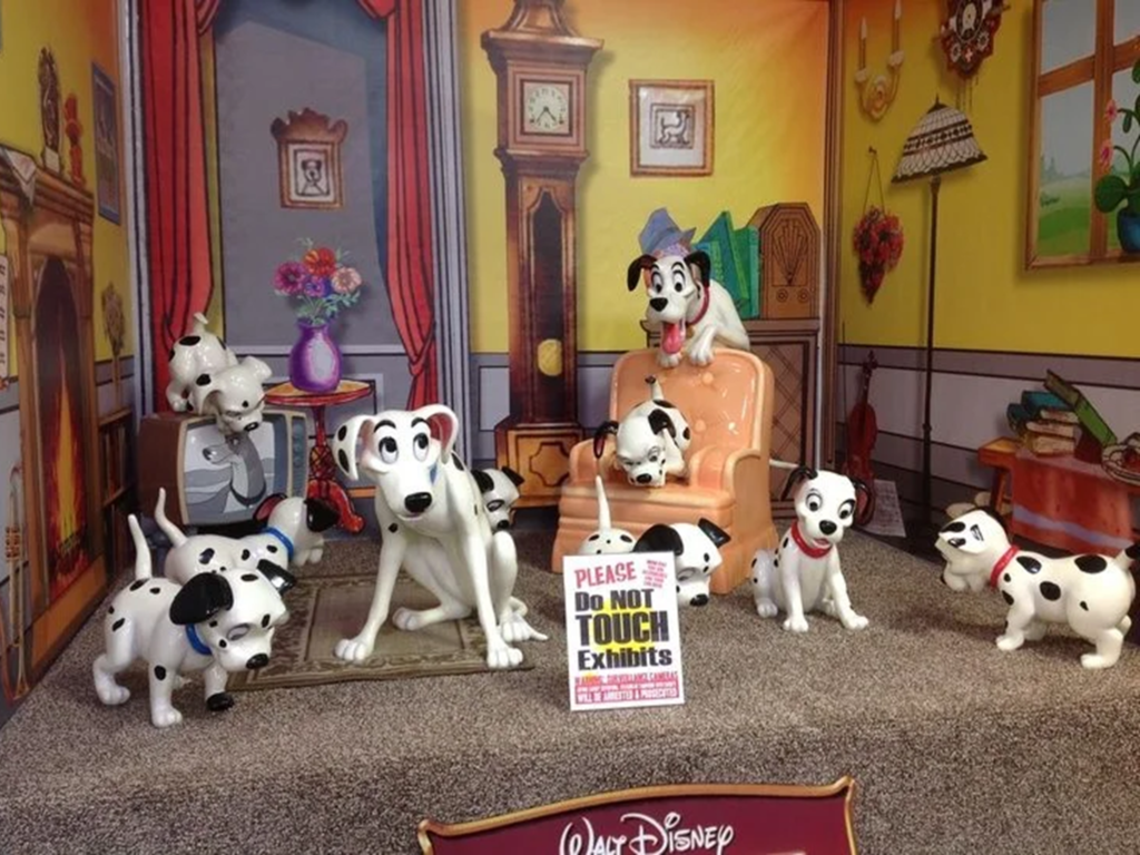 Playful dalmatian figurines in display