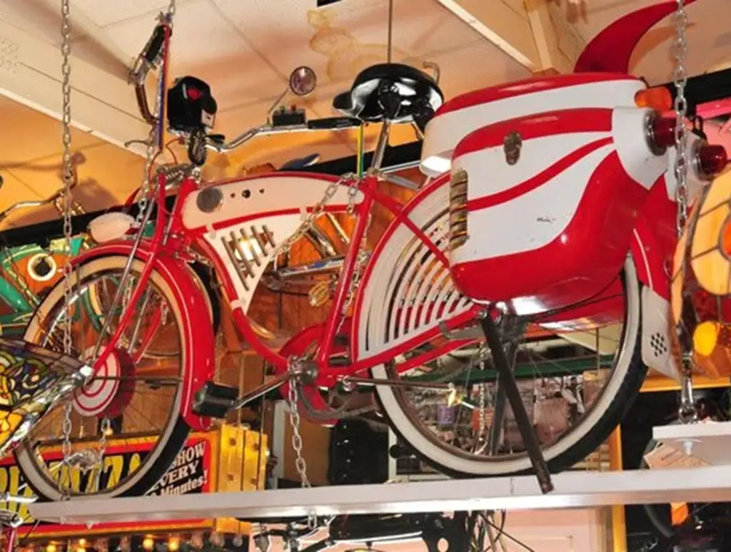 vintage red and white bicycle display