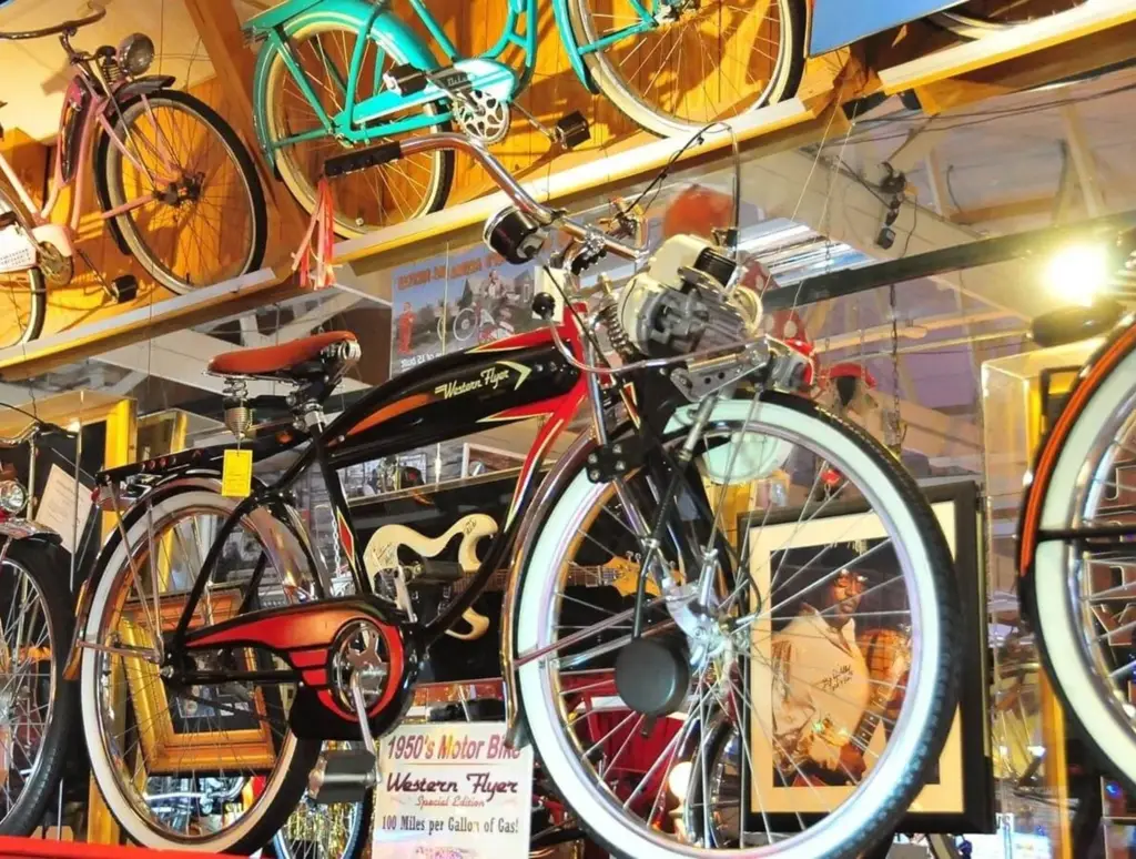Vintage bicycles displayed in a shop.