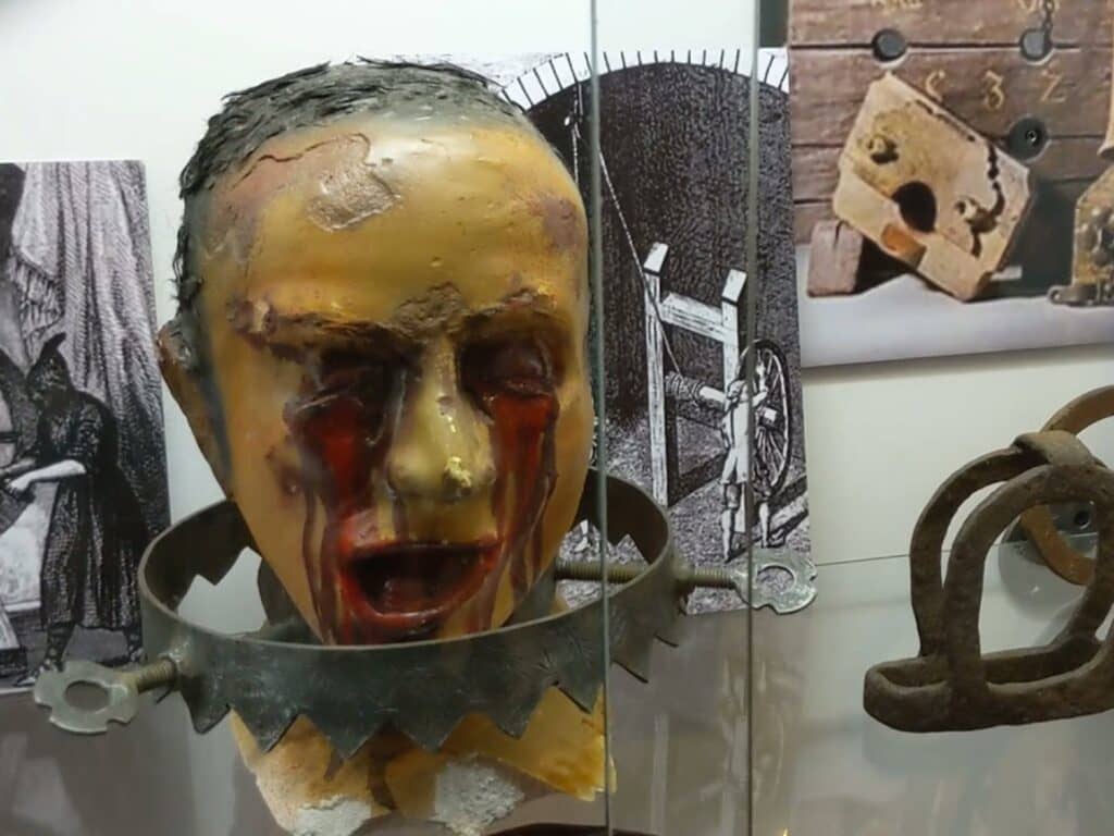 Historical torture devices on display.