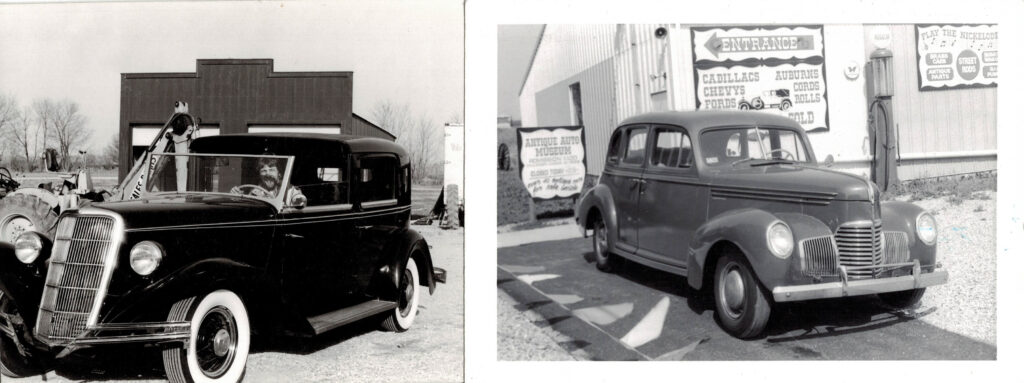 Two vintage cars in black and white.