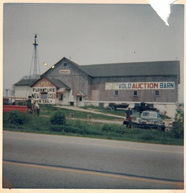 Old auction barn with vintage signs