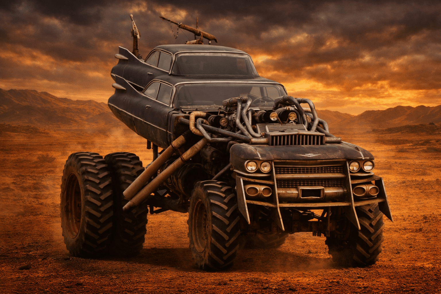 Immortan Joe’s Gigahorse is the ultimate symbol of the warlord’s power, arrogance, and excess. Designed as a rolling throne, the vehicle carries Immortan Joe at the head of his war party as they charge out from the Citadel.
