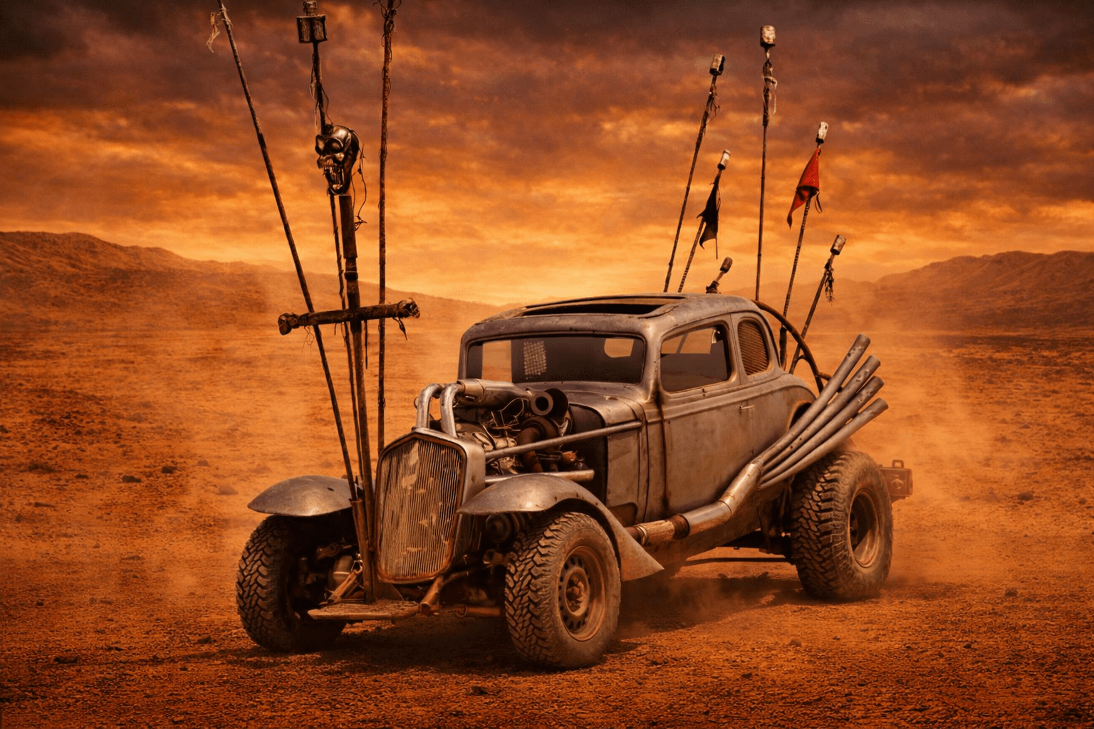 Nux’s car is one of the most recognizable vehicles in Mad Max: Fury Road, largely because Max spends much of the film strapped to the front of it on a metal cross designed to hold captured prisoners.