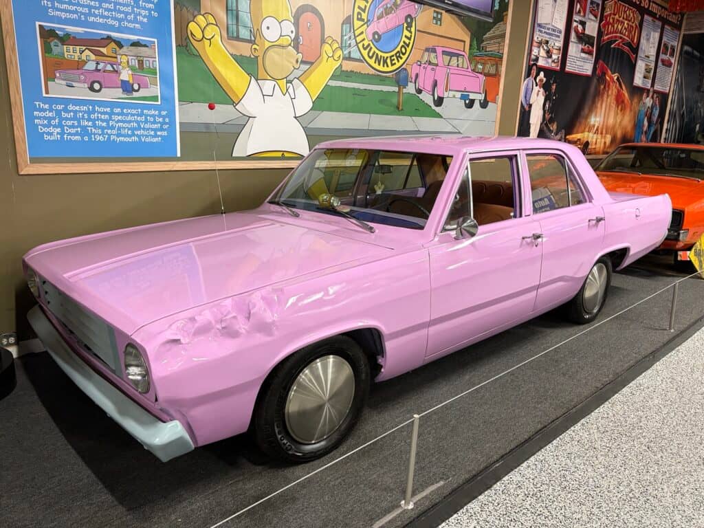 Pink simpsons car on display at volo museum