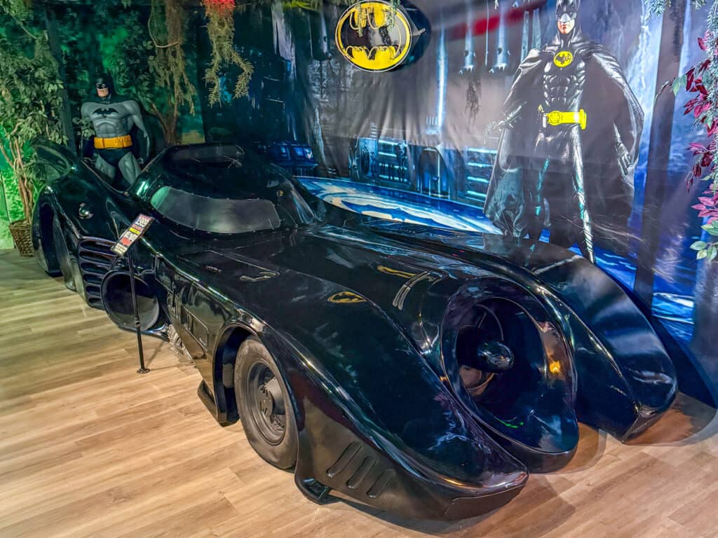 Batmobile with Batman display backdrop