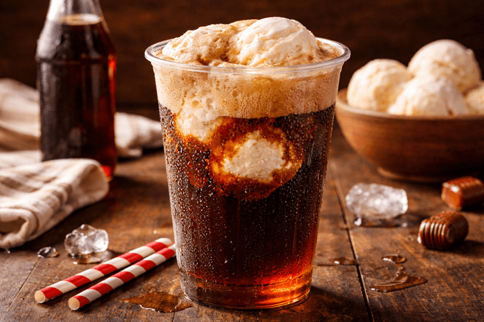 Root beer float with ice cream