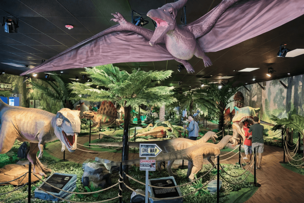 Dinosaur exhibit with life-sized models