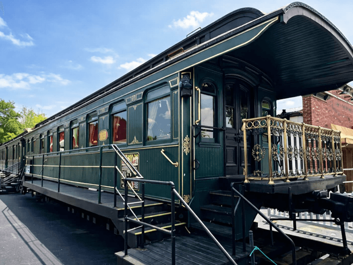 Elegant vintage train car exterior.