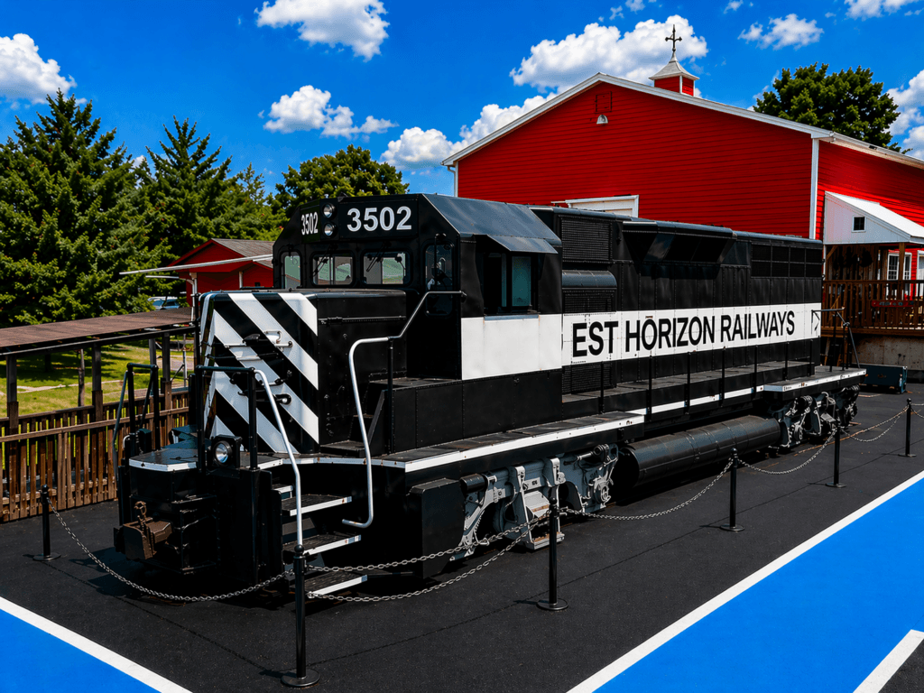 Black and white train from the movie inceptionon display