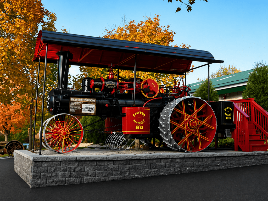 Vintage steam engine on display outdoors