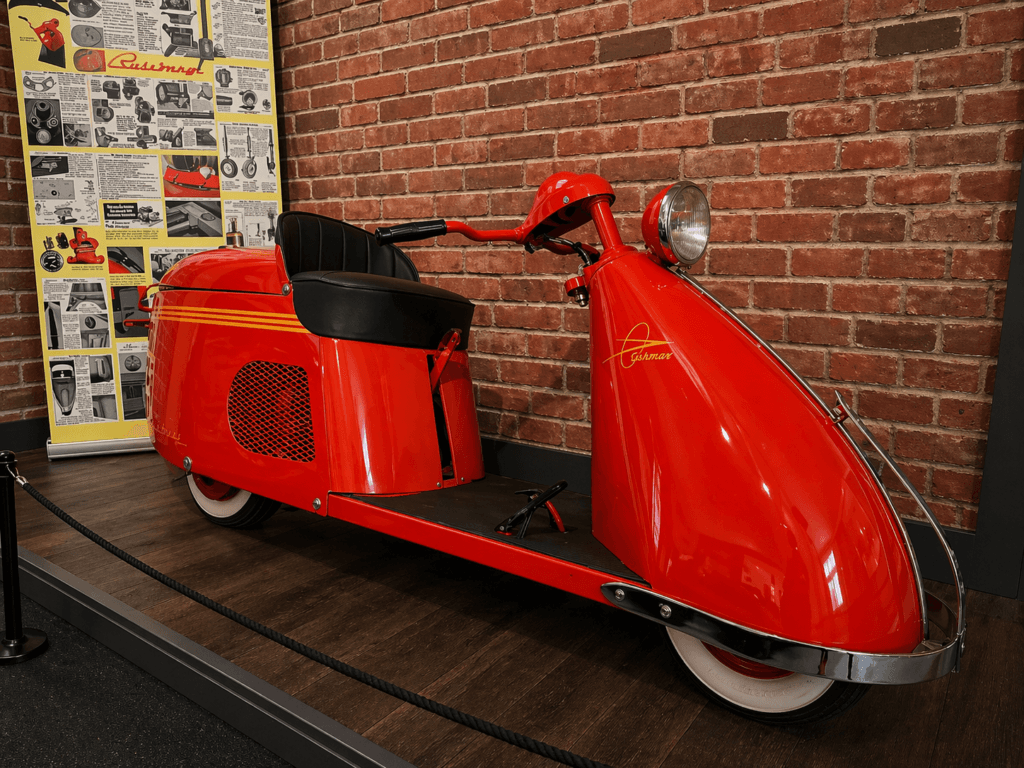 Vintage red scooter with unique design
