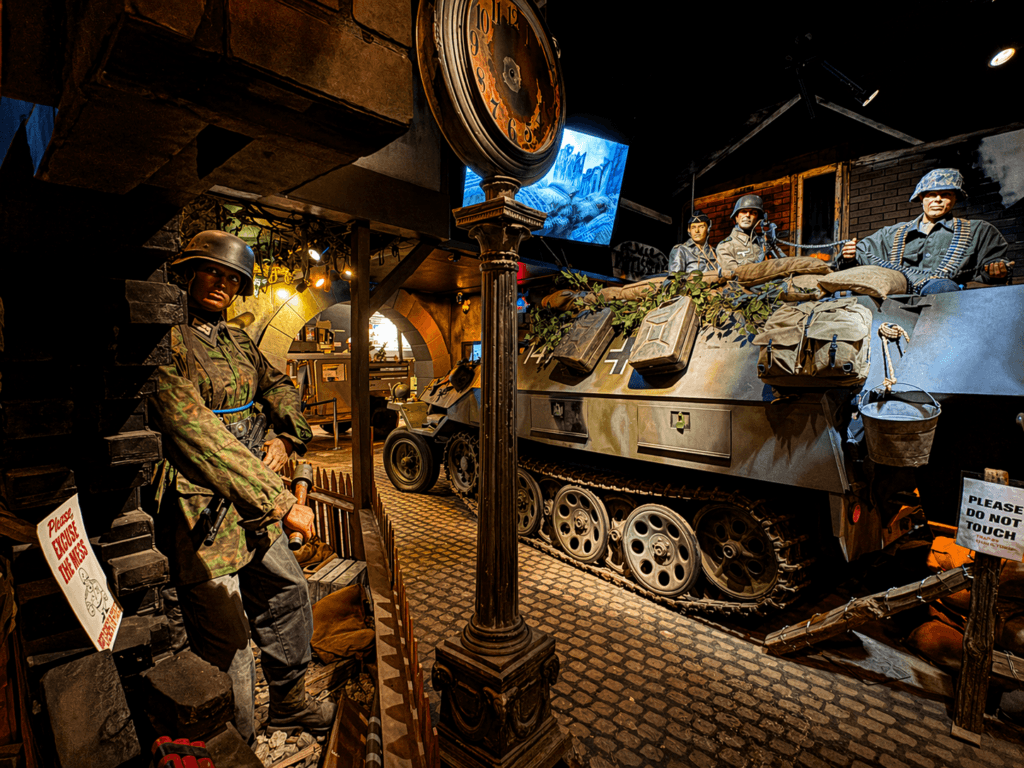 Military diorama with soldiers and vehicle
