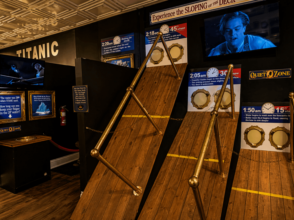 Titanic exhibit with sloped deck display
