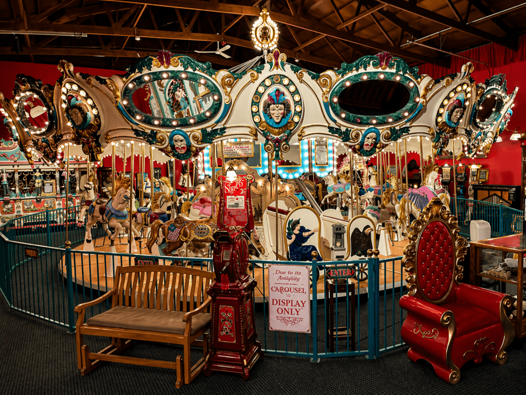 Colorful carousel with ornate decorations at volo museum