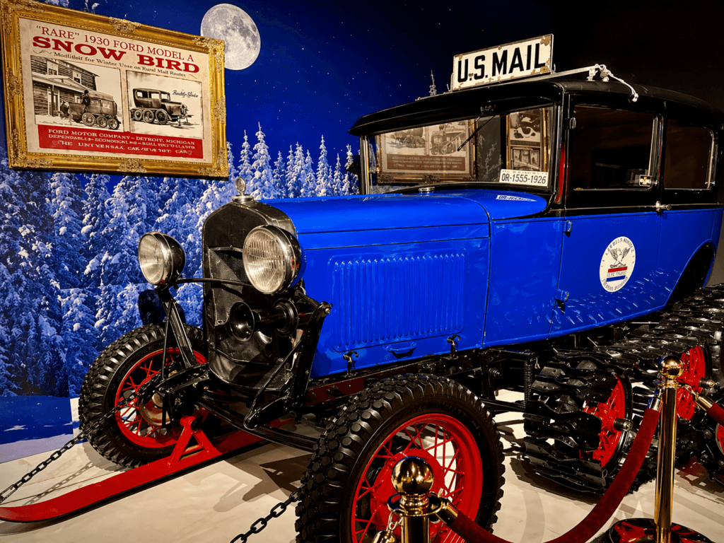 Vintage rare 1930 ford blue mail truck on display