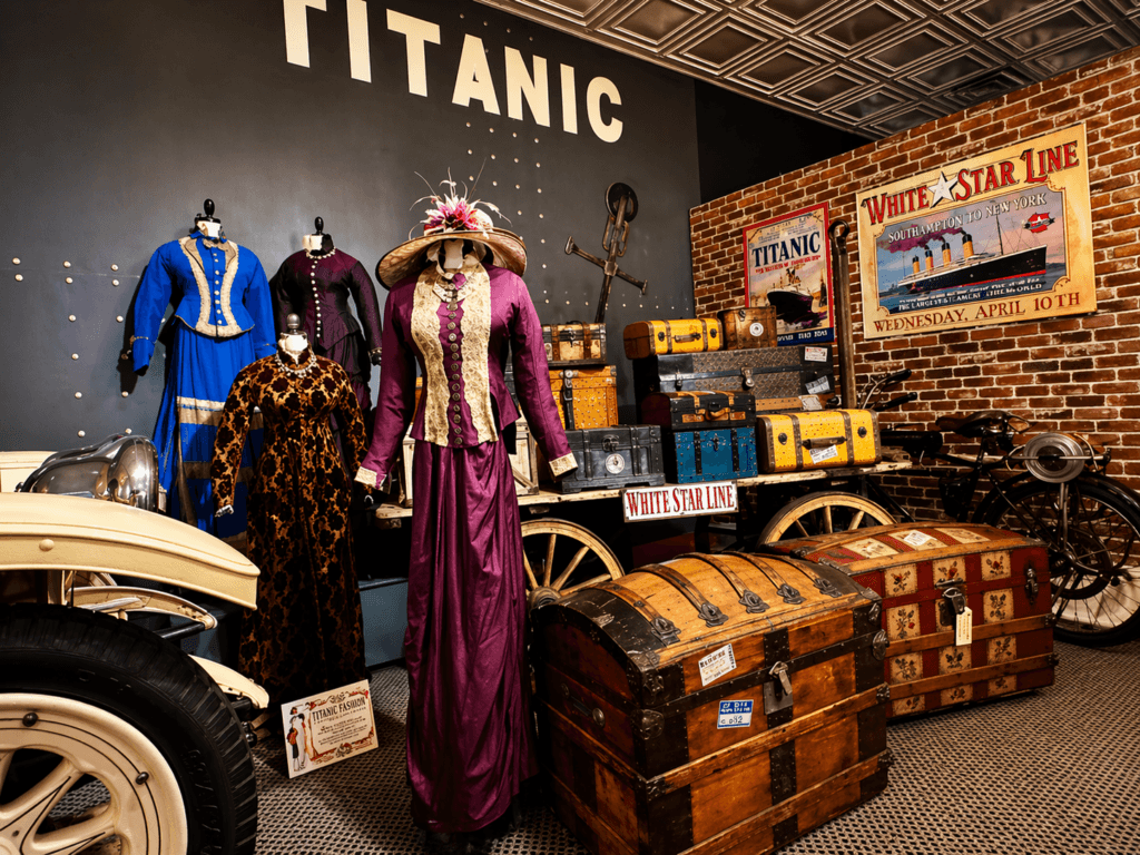 titanic display with vintage artifacts