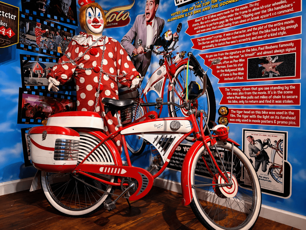 Pee wee Herman's Bike complete with the clown statue he attached it too! On display at volo museum.
