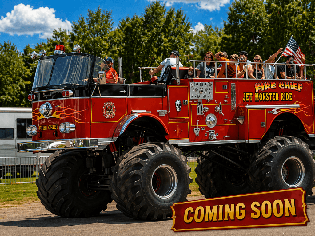 Monster truck with people onboard.
