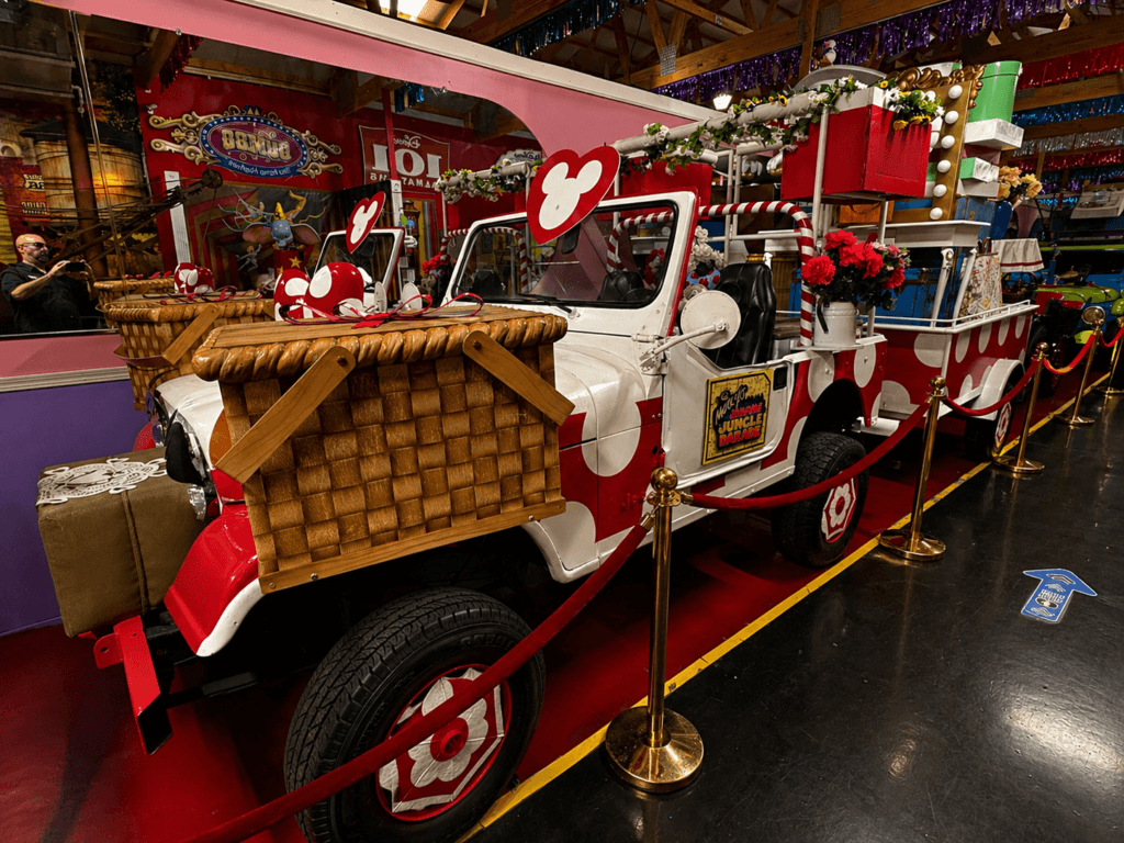 Decorative vintage disney themed jeep with baskets