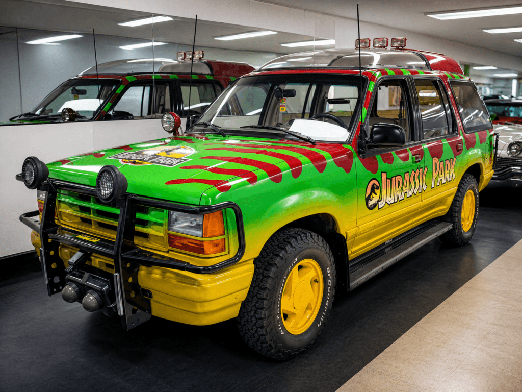 Colorful Jurassic Park themed vehicle