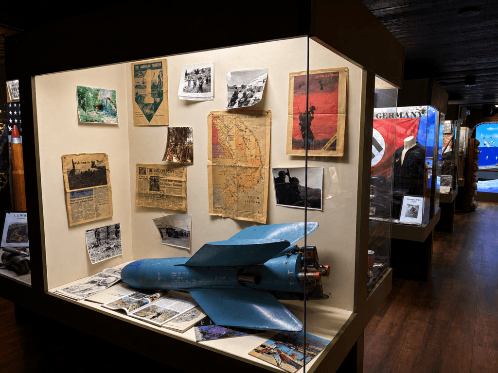 Exhibit featuring historical artifacts and documents.