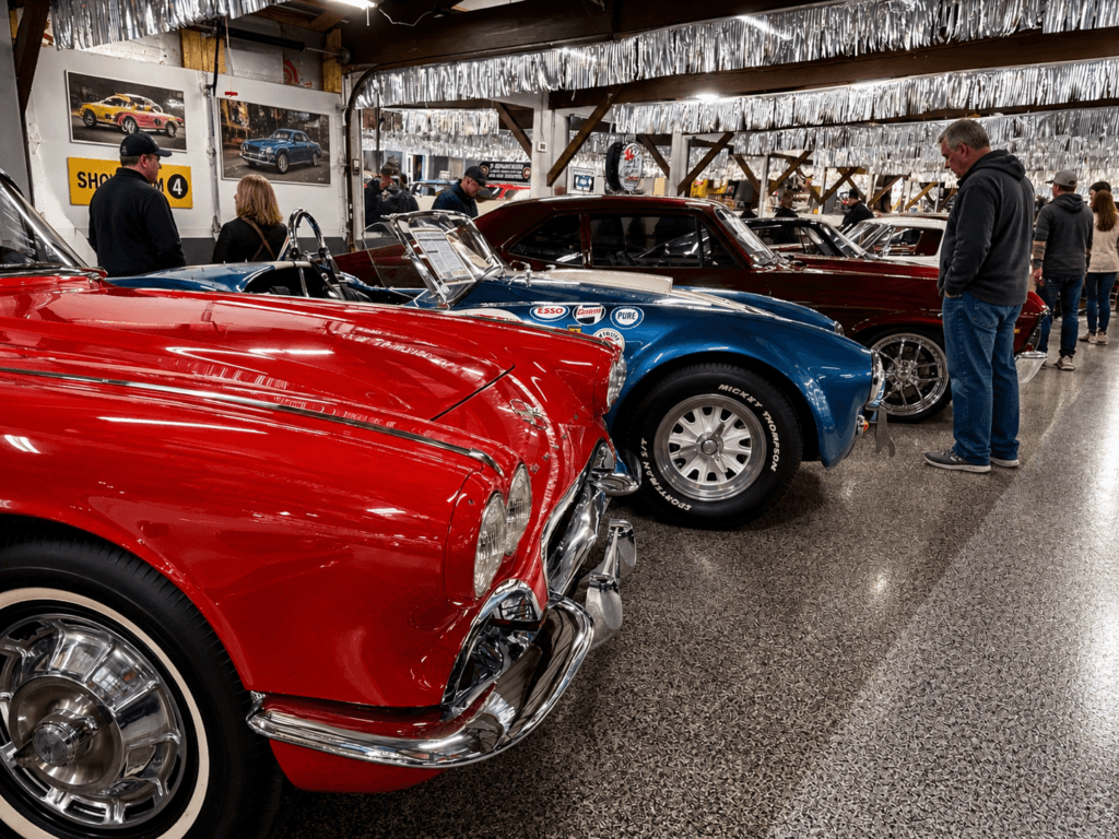 Classic cars in a showroom display