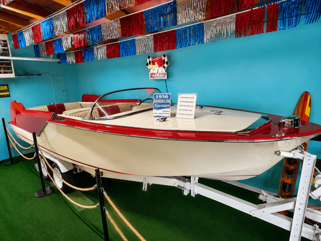 Classic 1956 boat on display.
