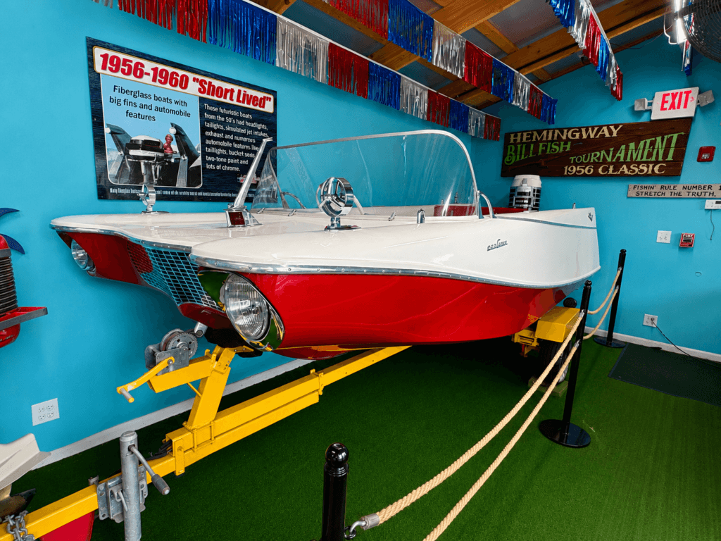 Classic red and white boat display
