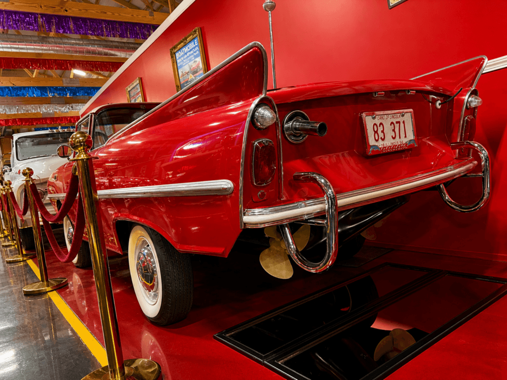 Classic red car in museum display