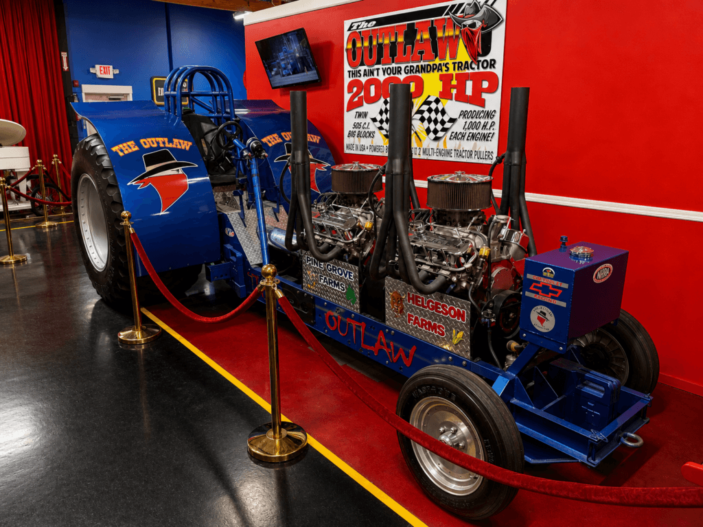 Custom tractor with powerful engines displayed