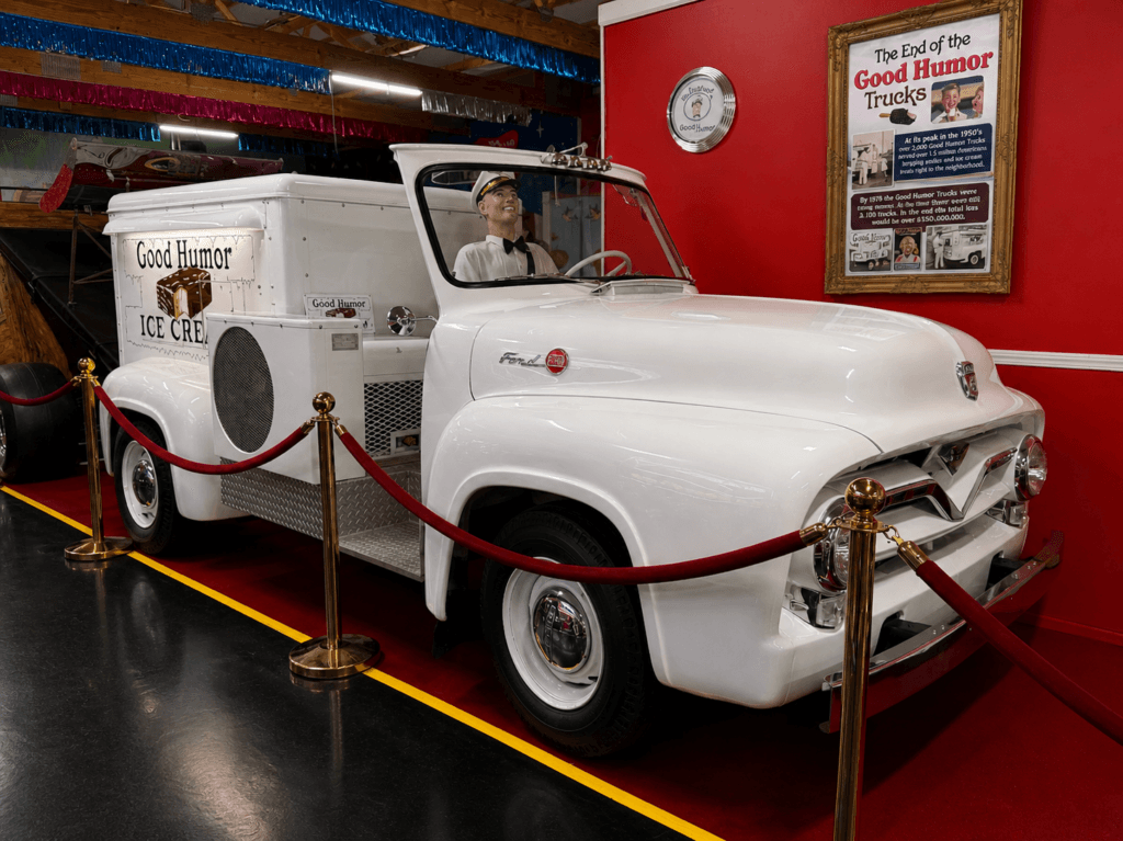Vintage ice cream truck display indoors