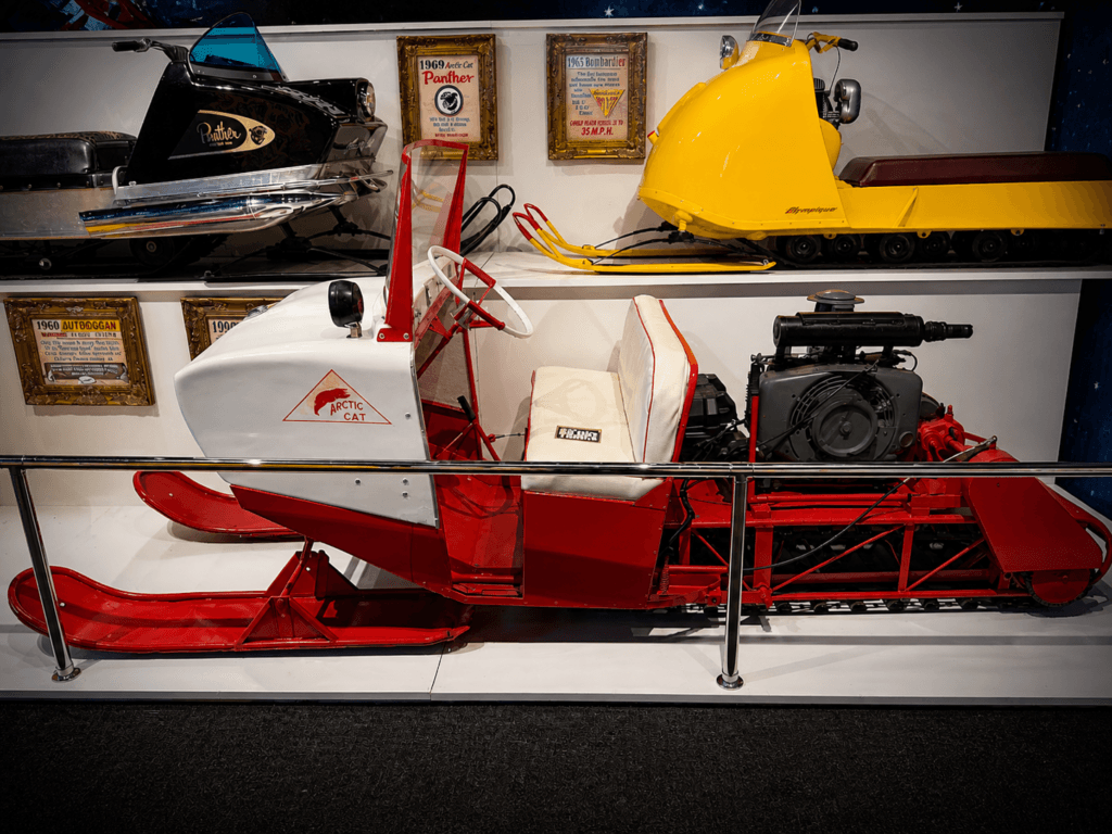 Vintage snowmobile displayed in museum