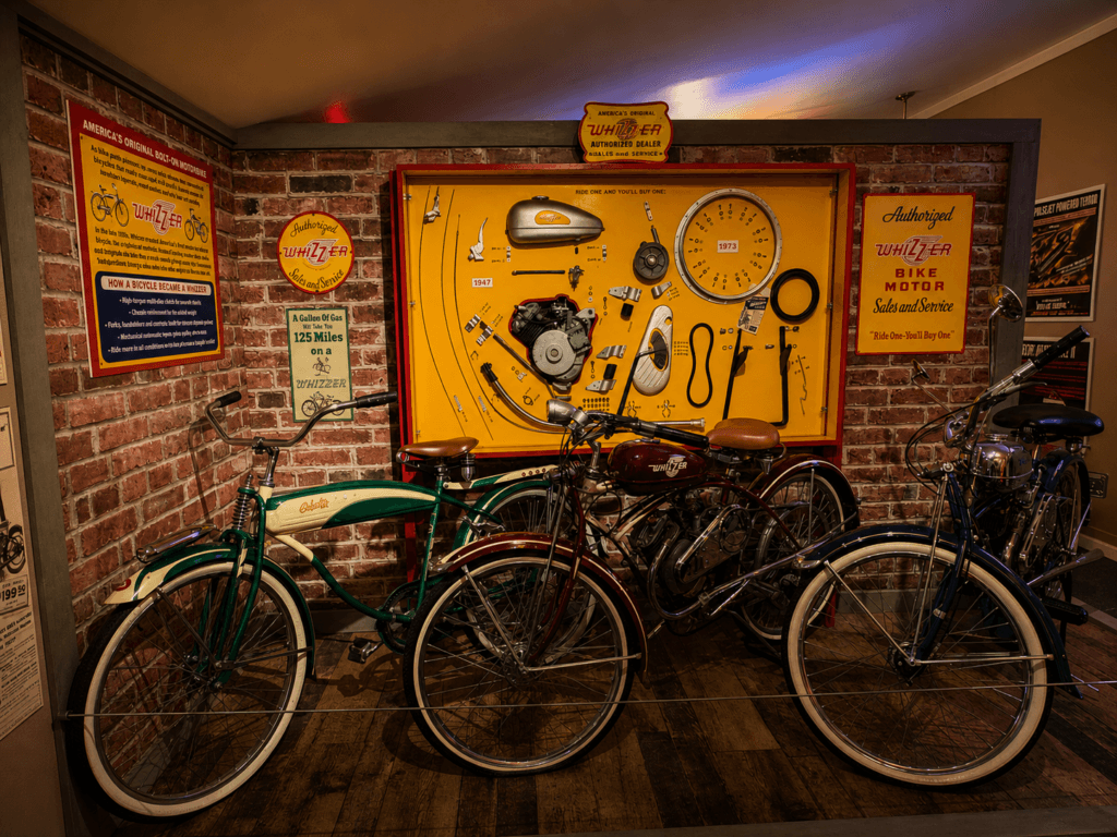 Vintage bicycles and tools display