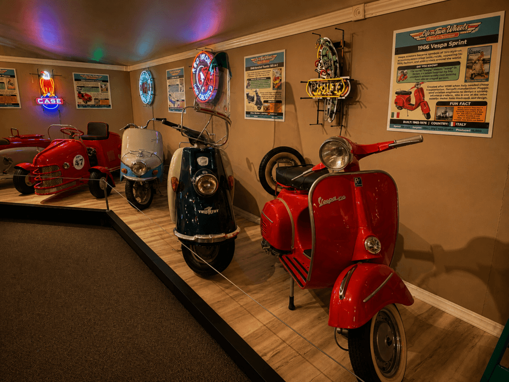 Vintage scooters displayed in exhibit