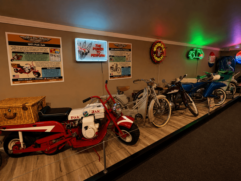 Vintage motorcycles and scooters display