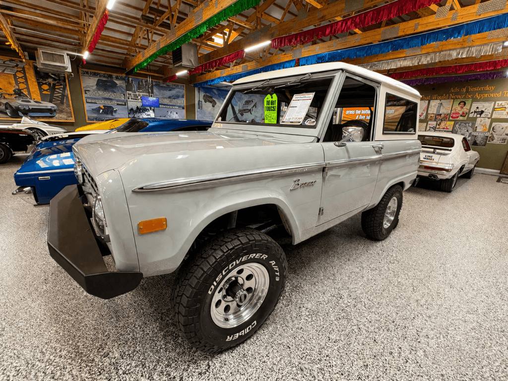 Classic Ford Bronco in showroom