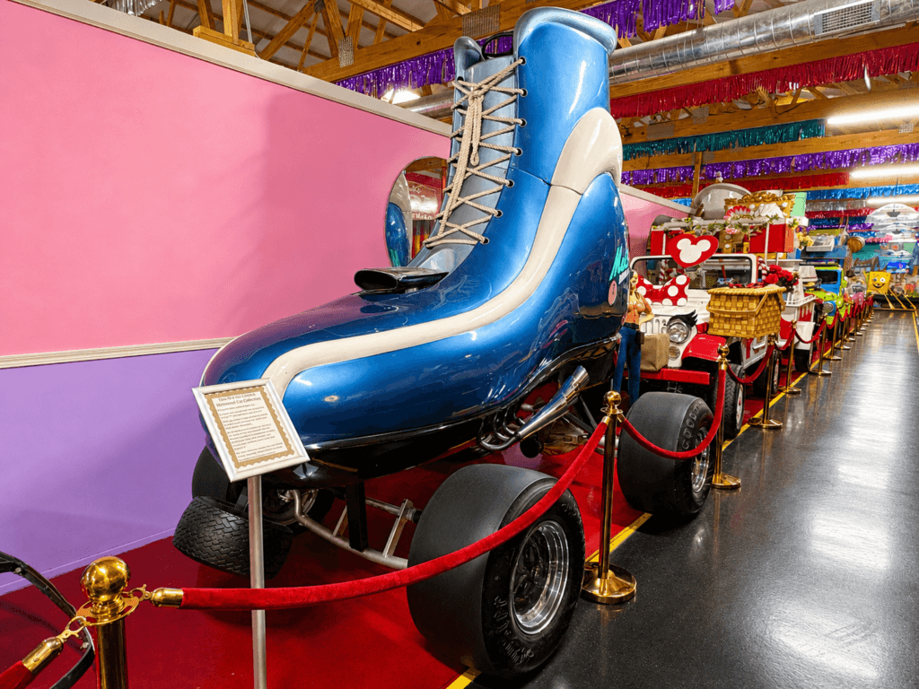 Oversized blue roller skate vehicle display