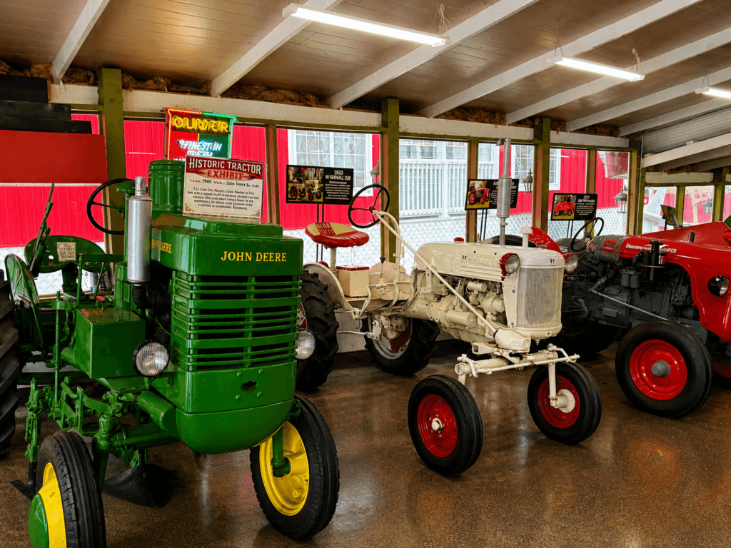 Vintage tractors displayed in museum