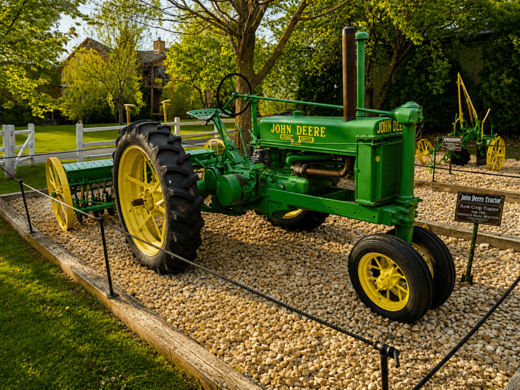 Vintage John Deere tractor displayed outdoors